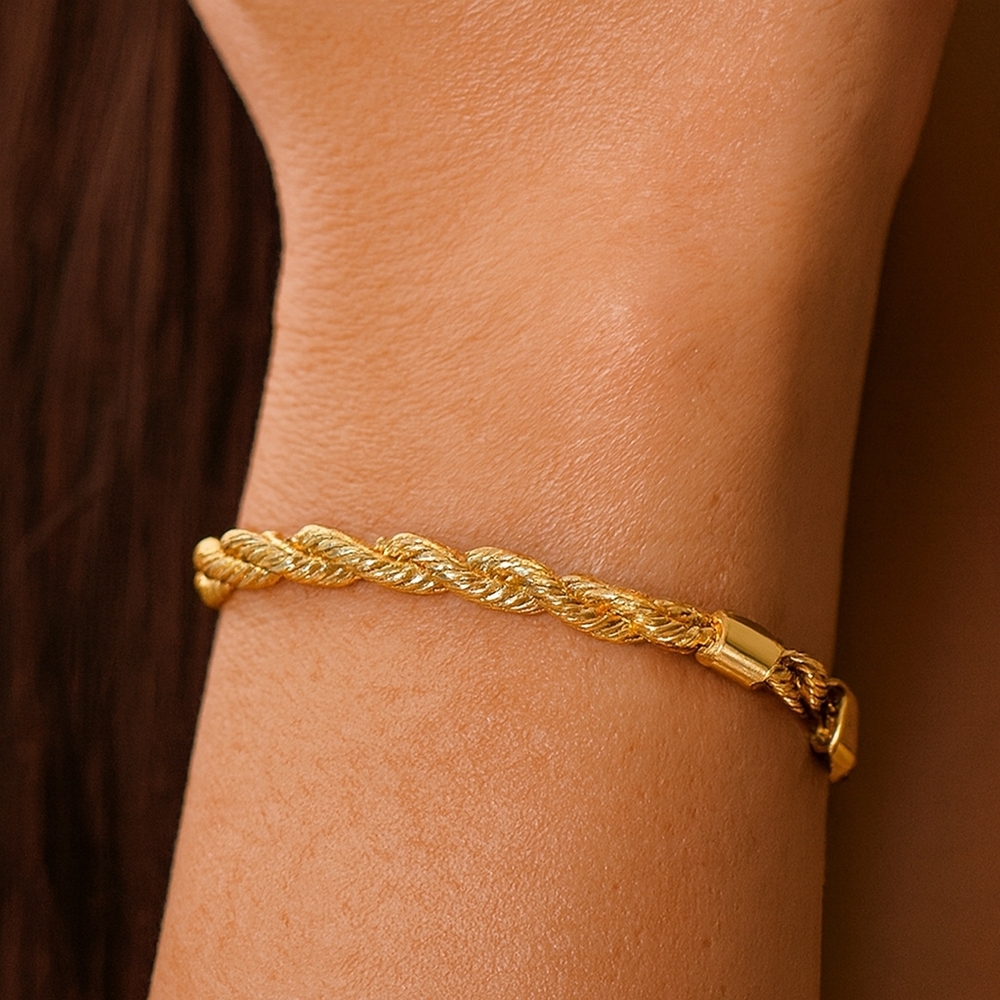Twisted Gold-Tone Bracelet Elegant Designer Fashion Jewelry - Women
